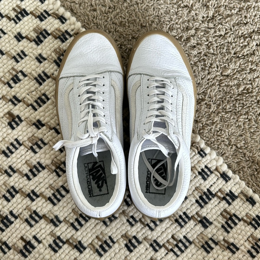 Vans white leather sneakers w/ gum sole